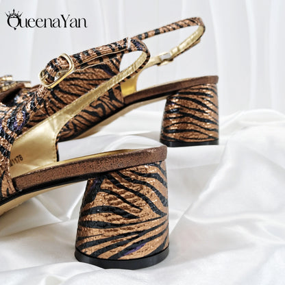 2025 Women Elegant Gold High Heel Shoe and Matching Bag Set with Rhinestone Accents Stylish Peep Toe Design for Party