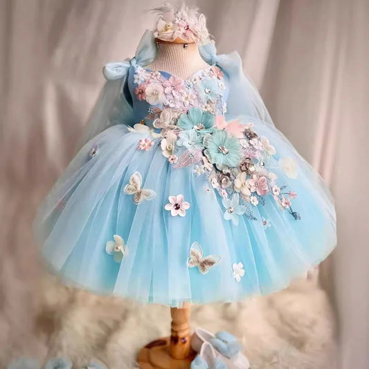 Girls' New Butterfly Flower First Birthday Dress Lolita Princess Dress