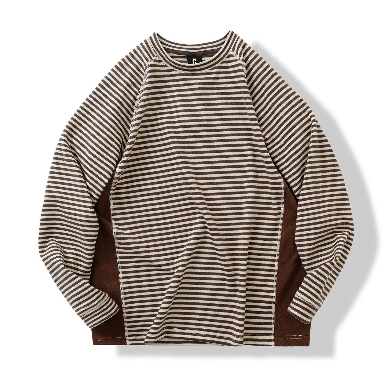Insulated Patchwork Striped Sweatshirt with Contrast Details Unisex, Loose-fitting Spring and Autumn Undershirt.