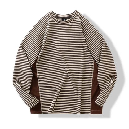 Insulated Patchwork Striped Sweatshirt with Contrast Details Unisex, Loose-fitting Spring and Autumn Undershirt.