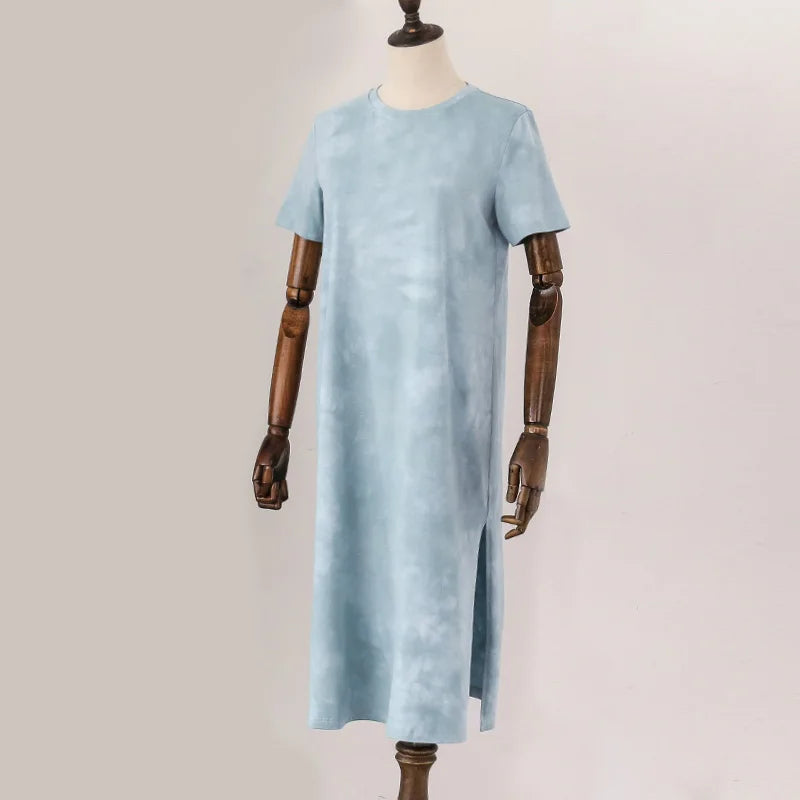 Original Casual 94% Cotton Summer Women's Dresses Solid Short Sleeve Spilt Long Midi Dress Fashion Sundress Female Clothing