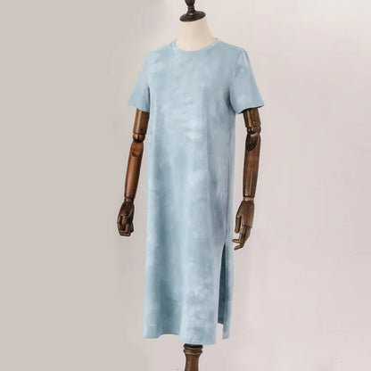 Original Casual 94% Cotton Summer Women's Dresses Solid Short Sleeve Spilt Long Midi Dress Fashion Sundress Female Clothing