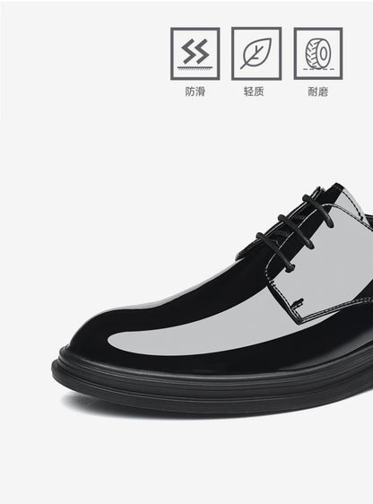 Mens Black Patent Leather Lace Up Dress Shoes With Thick Sole Platform Block Heel Formal Business Wedding Party Office Work Shoe
