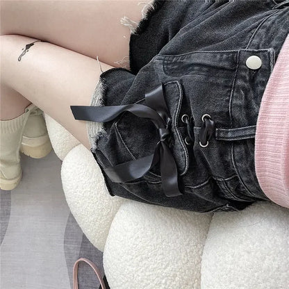 Classic Bow High Waist Short Jean Pants Woman New In Casual Jorts Hot Stretchy To Wear Harajuku Fashion Denim Shorts for Women