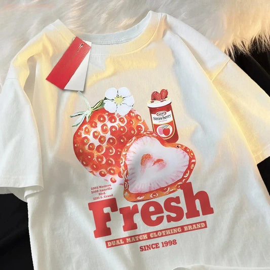Strawberry 1998 Tshirts Women Comfortable Casual T Shirt Couple T Shirts Crewneck T-Shirt Graphic T Shirts Harajuku Personality