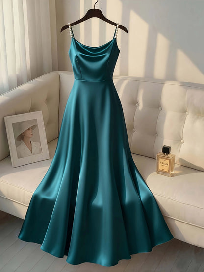 Pearl Strap Satin Slip Retro Dress. Simple in Design, Stylish and Elegant, Ideal for Parties, Weddings, Dates and Daily Commutin