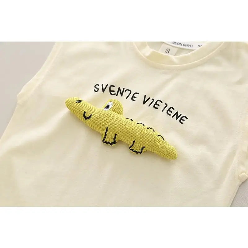 Boys Clothing Children Summer Girls Set Kids Clothing Cartoon Crocodile Sleeveless Shorts 2pcs Suits Children Tracksuits 0-5Year