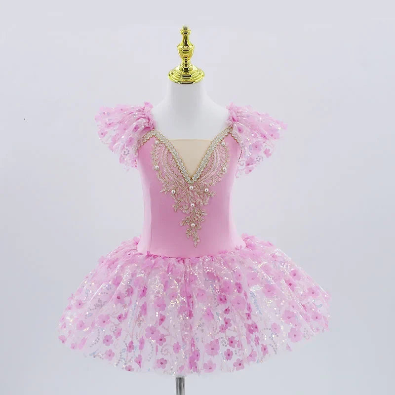2024 Pink Kids Ballroom Clothing Sequined Flower Tutus Ballet Dress For Girl Modern Dance Tutu Dress Girls Ballet Princess Dress