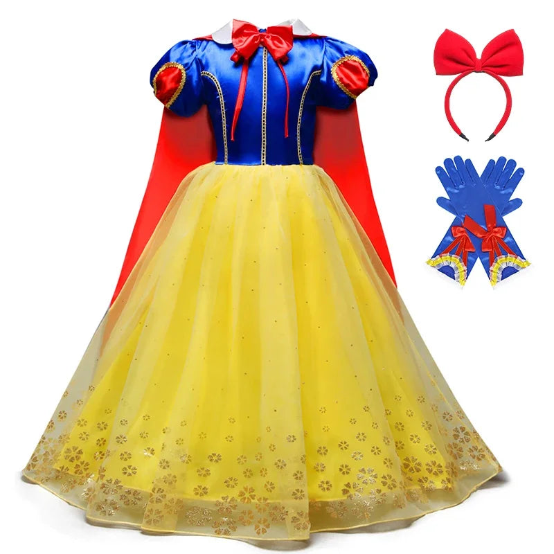 2025 Girls Disney Princess Dress Snow White With Cape Kids Cosplay Halloween Birthday Costumes Children Party Dress 10Y Clothes