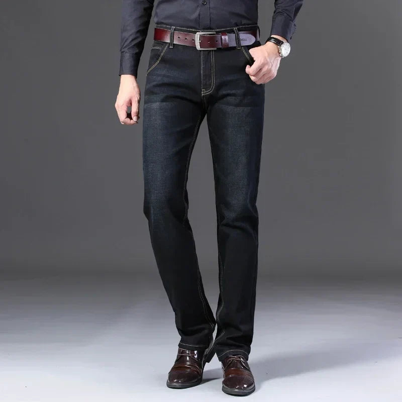 Classic Black Men's Jeans Straight Leg Baggy Plus Size Pants Wear Comfortable Dark Pants Thin Pants for Dad Gift Dad Pants