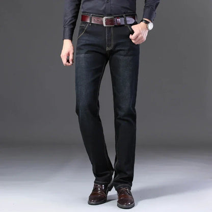 Classic Black Men's Jeans Straight Leg Baggy Plus Size Pants Wear Comfortable Dark Pants Thin Pants for Dad Gift Dad Pants