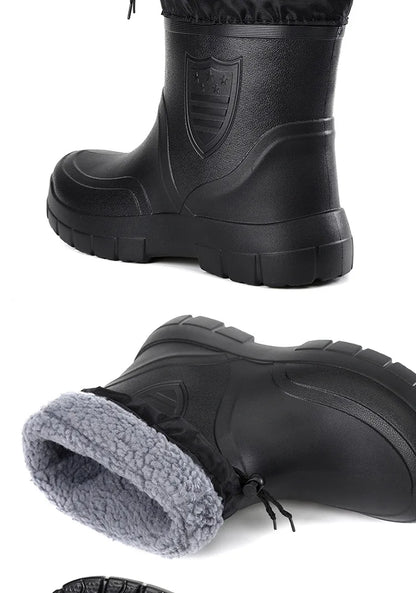 2024 Versatile Men's Rain Boots Waterproof outdoor lightweight shoe Velvet fashion short boot Casual comfort male water shoes