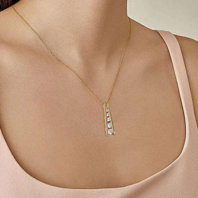 Exquisite Geometric Trapezoid Pendant Necklace 925 Sterling Silver Round Full Moissanite Necklaces for Women Jewelry Gift