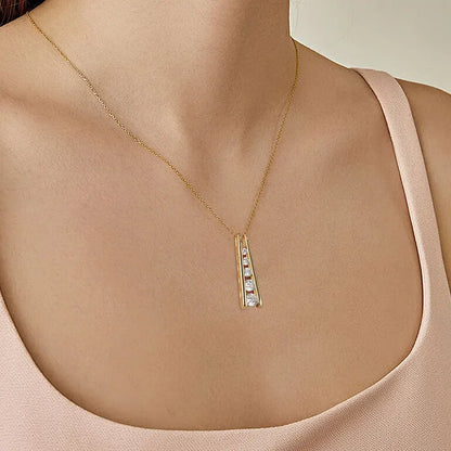 Exquisite Geometric Trapezoid Pendant Necklace 925 Sterling Silver Round Full Moissanite Necklaces for Women Jewelry Gift