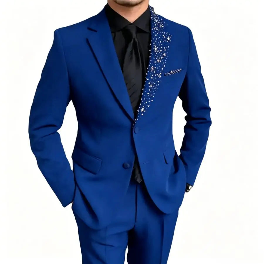 Luxury Formal Wedding Tuxedo with Beads Details 2 Pieces Slim Fit Men Suits for Groom Prom Party Blazer Jacket Pants Set Outfit
