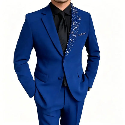 Luxury Formal Wedding Tuxedo with Beads Details 2 Pieces Slim Fit Men Suits for Groom Prom Party Blazer Jacket Pants Set Outfit