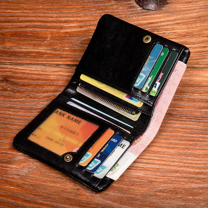 Original vegetable tanned cowhide short wallet, retro top layer cowhide wallet, handmade genuine leather multifunctional wallet