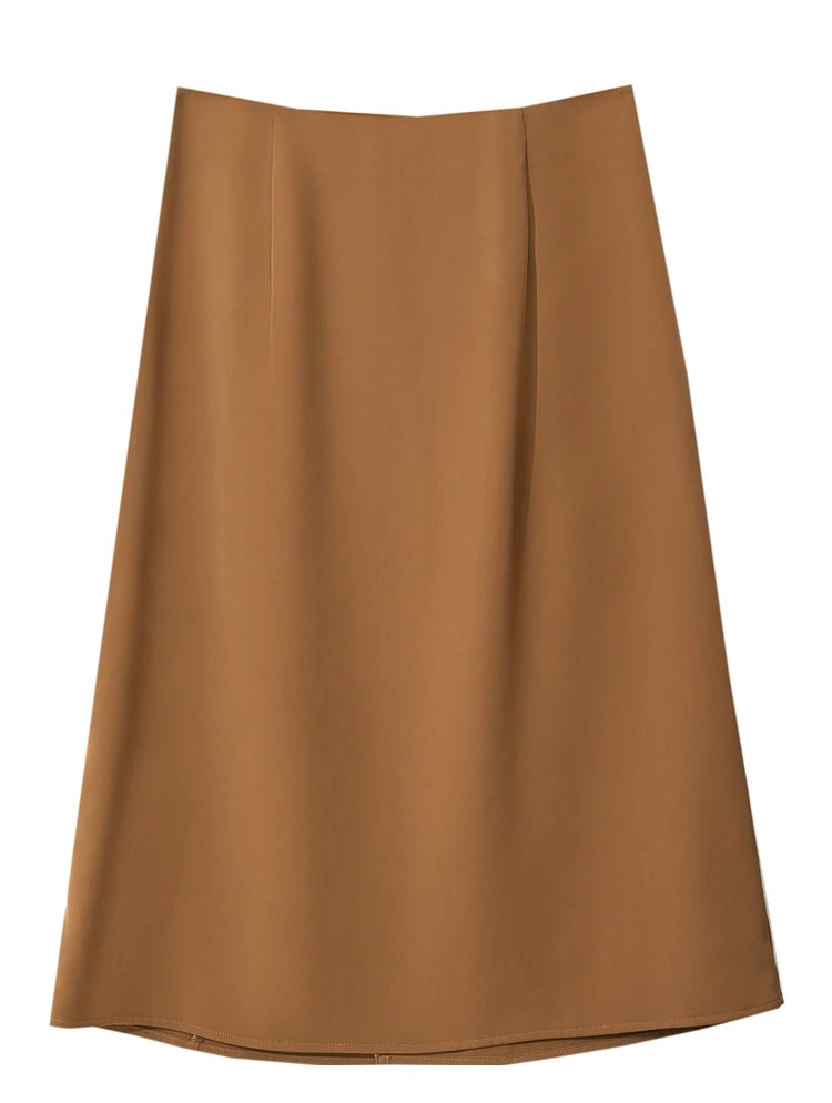 Minimalism Women Skirts 2024 Spring New Asymmetric Lap Piece A-line Solid Trendy Commuter Mid-Calf Skirt For Lady 12421040