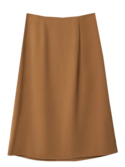 Minimalism Women Skirts 2024 Spring New Asymmetric Lap Piece A-line Solid Trendy Commuter Mid-Calf Skirt For Lady 12421040