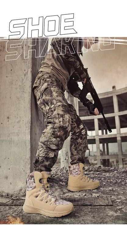 Large Outdoor Training Boots Men's Mountaineering Hiking Boots High Top Rotating Buckle Fashion Camouflage Sports Shoes