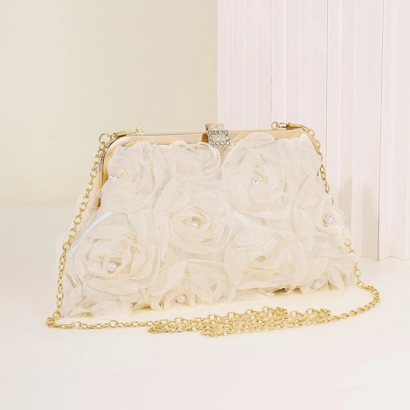 3D Floral Decor Clutch Bag, Elegant Silk Appliques Dinner Purse For Wedding Party Prom Banquet - Perfect for Wedding， Party