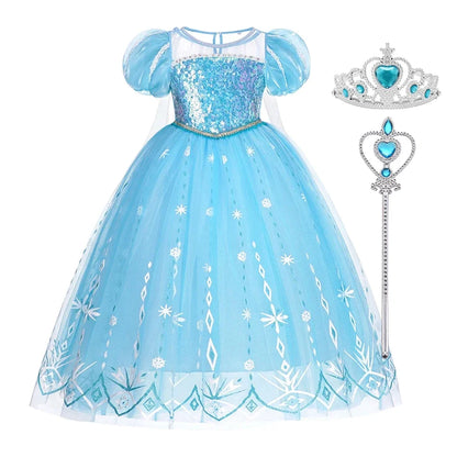 Elsa Kid Princess Halloween Cosplay Dress Fancy Costume Girl Snow Queen Princess Vestidos Party Children Clothes