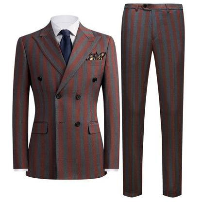 Men's 2 Piece Suit Set Slim Fit Double Breasted Peak Lapel Jacket Pants Elastic Waist Formal Wedding Prom Tuxedo Rayon Blend
