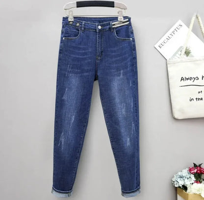 XL-6XL Spring Autumn Large Size Jeans Woman High Waist Baggy Jeans for Women Elastic Cotton Denim Harem Pants Mom Jeans