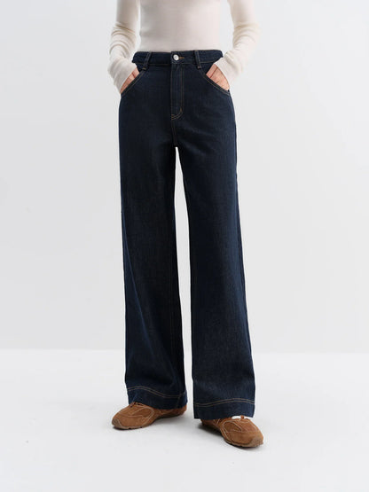 Straight High Waist Jeans for Women Winter Solid Simple All-match 2025 New Long and Short Versatile Pants Korean Style