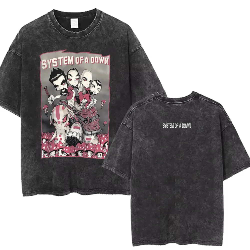 Washed Vintage System of A Down Toxicity Music Album Cover Tshirt Men Rock Oversized T Shirt 90s Alternative Metal Merch T-shirt