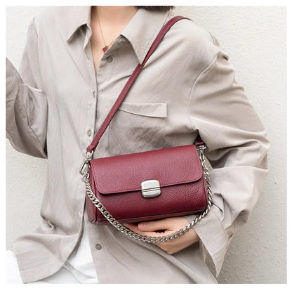 Supple Genuine Leather Women's Barrel Crossbody Bag - Commuter-Friendly Small Chain Strap Shoulder Bag for Everyday Chic