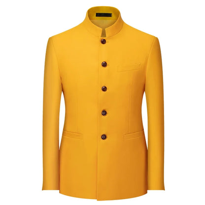 2026 Men's Chinese Style Long Sleeve Suit Jacket Korean Fit Formal Wear Asian Sizes L-7XL in Red White Black Yellow Blue Coat