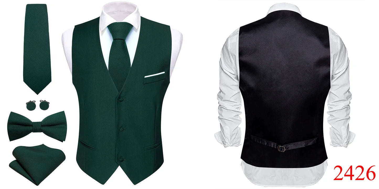 Elegant Silk Vest for Men Wedding Solid Gold Green Pink Purple Red Waistcoat Tie Bowtie Set Sleeveless Jacket Suit Barry Wang