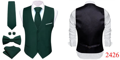 Elegant Silk Vest for Men Wedding Solid Gold Green Pink Purple Red Waistcoat Tie Bowtie Set Sleeveless Jacket Suit Barry Wang