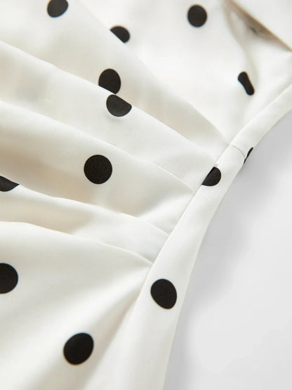 Women's 2026 Summer New French Vintage Polka Dot One-Shoulder Waist Dress Elegant High Waist A-Line Slim Fit Date Dress