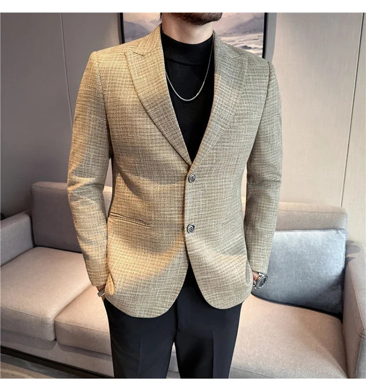 Autumn Winter Thick Wool Plaid Suit Jacket 2025 New Men's Slim Fit Casual Fashion Formal Business Socia Party Jacket Coats