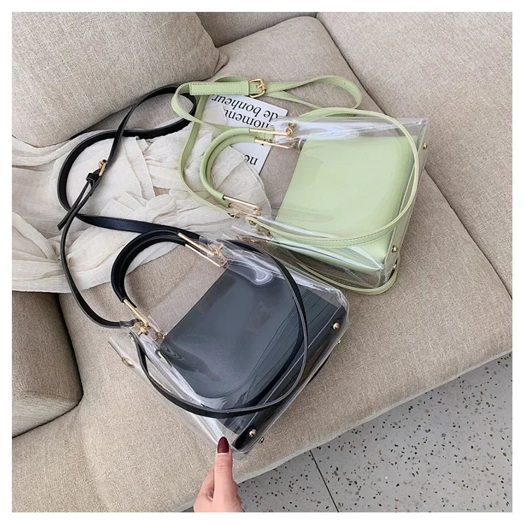 Fashion Transparent Women Shoulder Bag Jelly Candy Summer Beach Handbag for Female Messenger Bags Bolsa Totes Bucket Bag