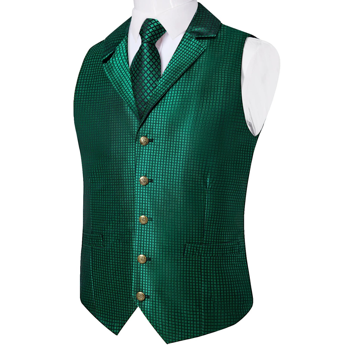 Victorian Vest Tie Set Green Plaid Gothic Waistcoat Sleeveless Jacket for Men Wedding Party Tuxedo Men's Soical Clothing