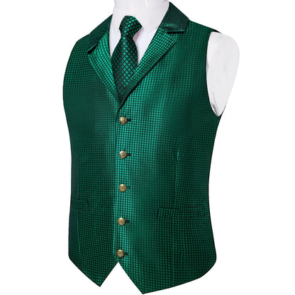 Victorian Vest Tie Set Green Plaid Gothic Waistcoat Sleeveless Jacket for Men Wedding Party Tuxedo Men's Soical Clothing
