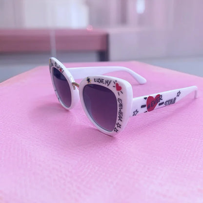 Ins 2025 New Hand-drawn Graffiti Sunglasses Unique Text Personality Fashion Sun Glasses Women Men Cat Eye Gafas De Sol UV400