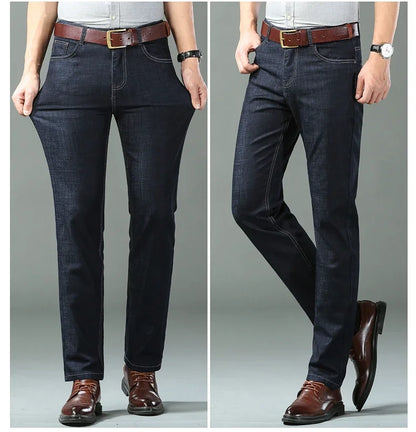New Ice Silk Thin Denim Jeans for Men Blue Straight Stretch Cotton Denim Pant Business Casual Lightweight Trousers Spring Summer