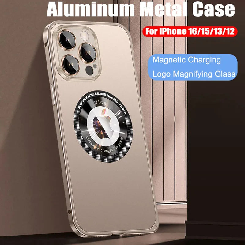Aluminum Metal Case For iPhone 17 ProMax 16 15 14 13 12 Pro Max Plus with Magsafe Magnetic Charging Lens Glass Protector