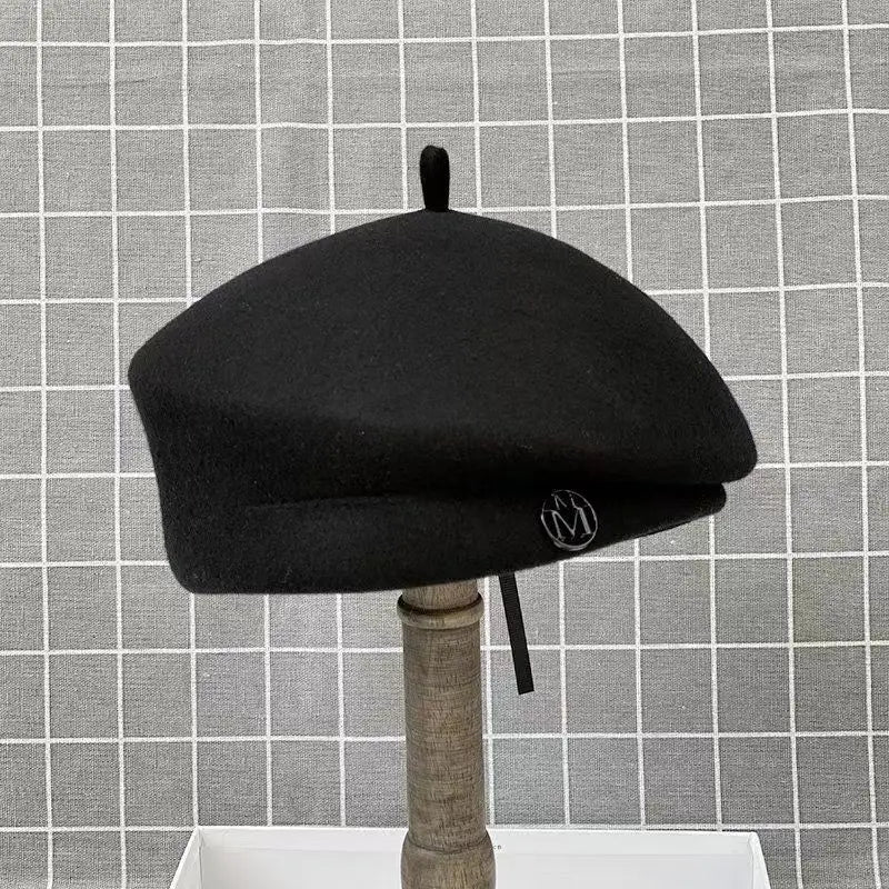 Classic Ladies Beret Hat Fancy Wool Felt Hat Warmer Winter Hat Cap White Black Women Fedora Hat Fascinator Pillbox Hat Formal