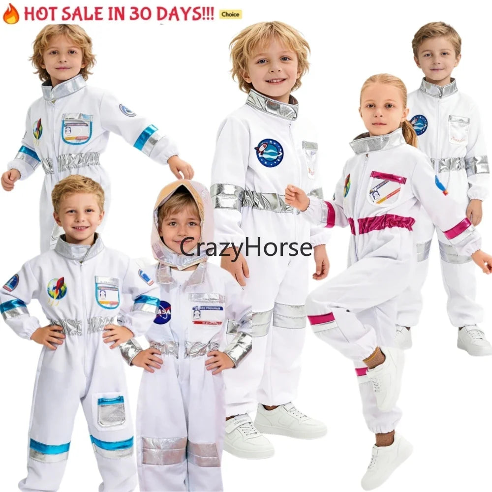 New Astronaut Boys Girls Cosplay Costume for Kids Spaceman Child Halloween Dress Up Children Rocket Jumpsuit Outfit Bodysuits