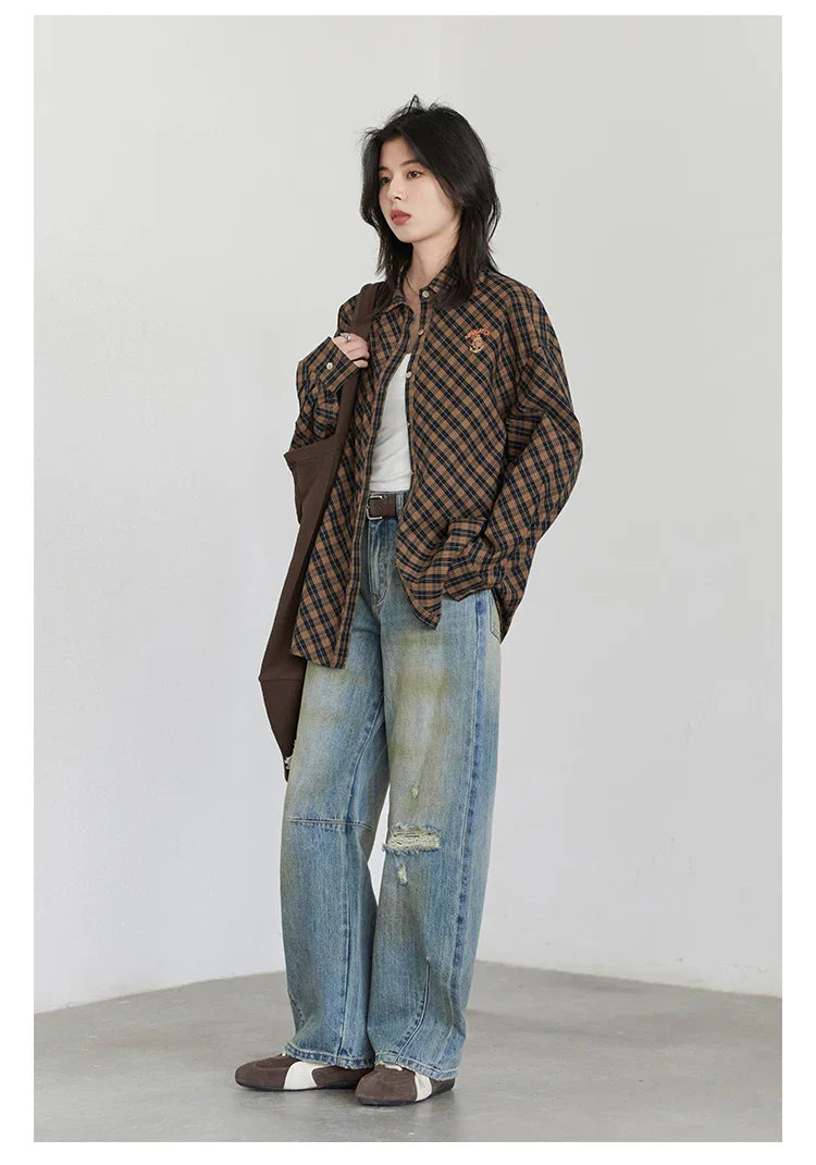 Retro Women's Jeans Loose Casual  New High Waisted Wide Legs Denim Pant Female Trousers Spring Autumn 2025