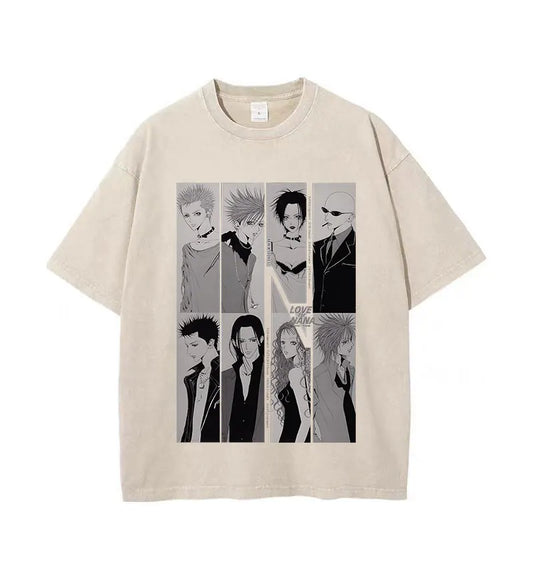 Japanese Anime Nana Osaki Print Vintage Washed Tshirt Harajuku Streetwear Graphic T-Shirt Summer Short Sleeve Cotton Tshirt