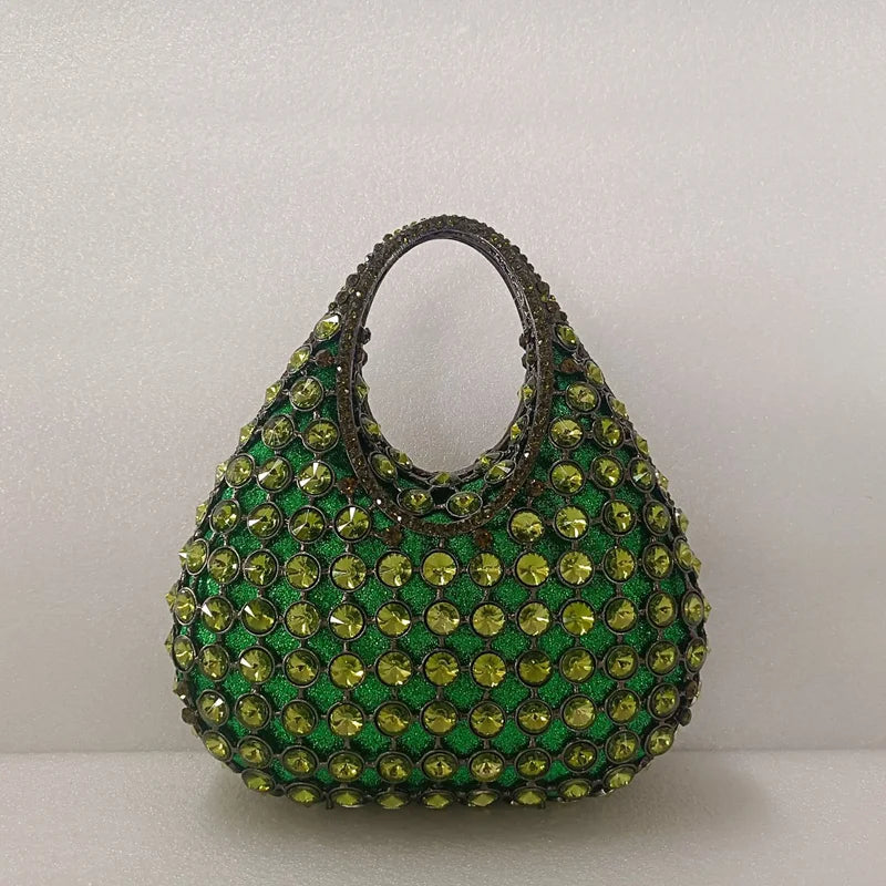 Women Large Capacity Handbag Luxury Green Rhinestone Evening Party Bags Wedding Bridal Crystal Clutches Top-handle Purse