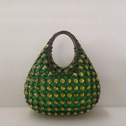 Women Large Capacity Handbag Luxury Green Rhinestone Evening Party Bags Wedding Bridal Crystal Clutches Top-handle Purse