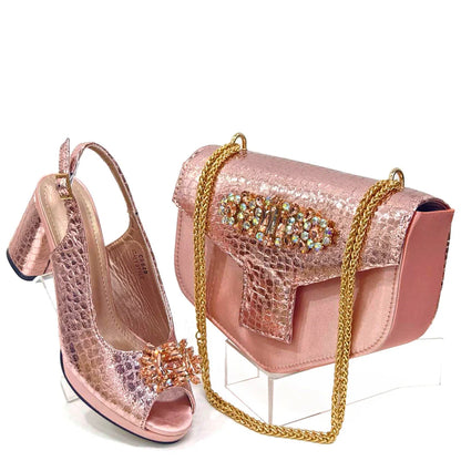 Italian Shoes and Bags Matching Set 2024 Women Heel Party for Silver Colour Italian Design Wedding Bigger Size Shoes