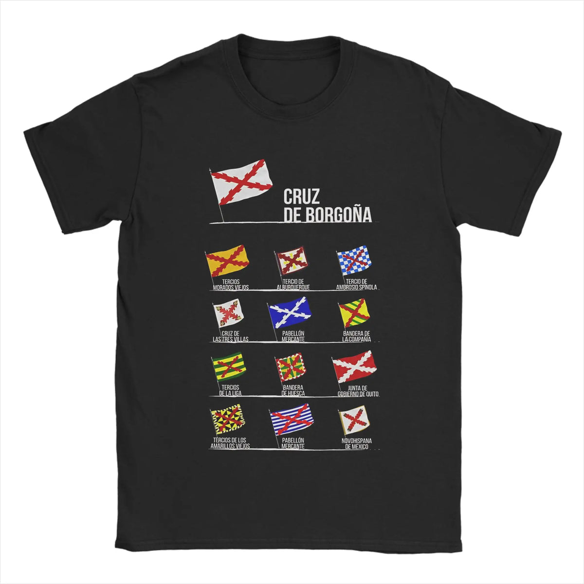 Burgundy Cross Flags Borgona  T-Shirts Spanish Empire  Funny Pure Cotton Tee Shirt Crew Neck Short Sleeve T Shirts Gift Clothes